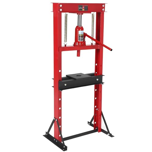 12 Ton Hydraulic Shop Press, Heavy-Duty H-Frame Garage Floor Press with Stamping Plates, Adjustable Height Bearing Press for Metal Straightening, Bending, Parts Pressing & Automotive Repair