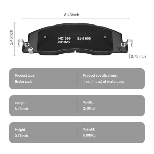 D1399 Front Ceramic Brake Pads Kit Fit For Dodge Ram 2500 2009-2010, For Dodge Ram 3500 2009-2010 ; For Ram 1500 2012, For Ram 2500 2011-2018, For Ram 3500 2011-2018 - style: HZ1399