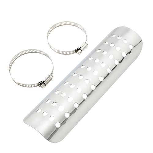 Wevdn Motorcycle Heat Shield, Aluminum Motorbike Pipe Heat Exhaust Heat Shield, Pipe Heat Shield Cover Guard Protector with 2 Stainless Steel Clamps, Motorcycle Accessories (Silver) - color: Silver