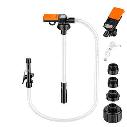Fuel Transfer Pump with Auto-Stop Sensor, USB/Battery Powered Portable Gas Can Pump with 3.8 GPM High Flow, 51 Inch Long Hose & 4 Adapters, Leak-Free Transfer Pump for Gasoline, Diesel