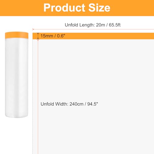 HARFINGTON 12 Rolls Pre-Taped Masking Film 94.5" x65.6ft Tape and Drape Painters Plastic Drop Cloth Film with Tape Plastic Sheeting for Automotive Painting Covering - color: Yellow, size: 94.5"x65.6ft