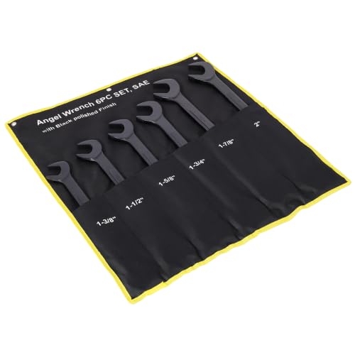Jumbo ANGLE Combination Wrench Set, 6-Piece SAE (1-3/8"-2"), Black Oxide, Pouch - 15° ANGLE Head Design, Access Tight Spaces, U-Bolts, Manifold Nuts - color: 6-piece Sae Angle (1-3/8"-2"), Black Oxide