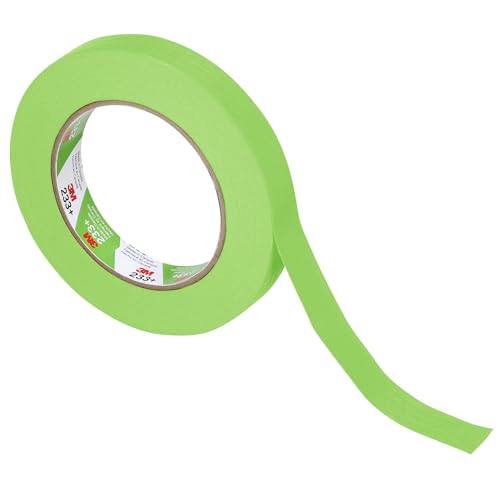 3M Scotch 233+ Crepe Paper Automotive Refinish Performance Masking Tape, 250 degree F Performance Temperature, 25 lbs/in Tensile Strength, 60.15 yds Length x 1/2" Width, Green