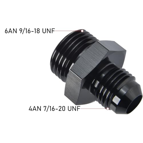 4AN Male Flare to 6AN ORB O-ring Boss Fuel Pump Rail Adapter Fitting Aluminum Black - color: Black - 1PC, size: 4AN to 6AN ORB