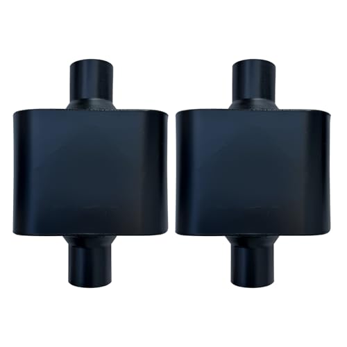 3" ID Center/Center Single Chamber Muffler Pair - Aggressive Deep Sound, Aluminized Steel, Welded/Clamp-On (13" Total Length) - size: 3 Inch-Black