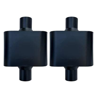 3" ID Center/Center Single Chamber Muffler Pair - Aggressive Deep Sound, Aluminized Steel, Welded/Clamp-On (13" Total Length) - size: 3 Inch-Black