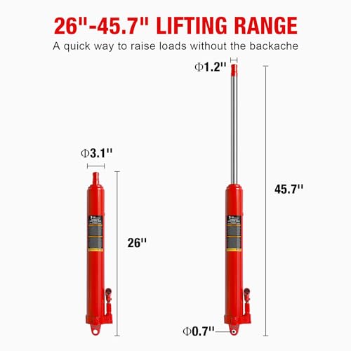 BIG RED Hydraulic Long Ram Jack 3 Ton Heavy Duty Engine Hoist Cylinder with Clevis Base & Single Piston Pump - Professional Hydraulic Ram Cylinder for Garage Repair, Auto Shop, Farm Equipment - style: 3 Ton/NEW VERSION