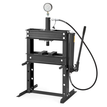 10 Ton Hydraulic Shop Press, Heavy-Duty H-Frame Garage Floor Press with Stamping Plates, Adjustable Height Bearing Press for Metal Straightening, Bending, Parts Pressing & Automotive Repair