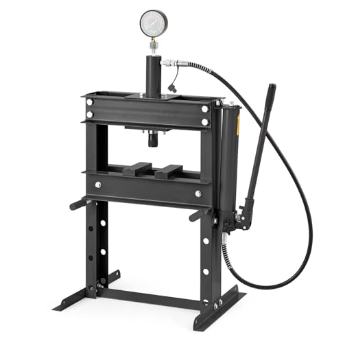 10 Ton Hydraulic Shop Press, Heavy-Duty H-Frame Garage Floor Press with Stamping Plates, Adjustable Height Bearing Press for Metal Straightening, Bending, Parts Pressing & Automotive Repair