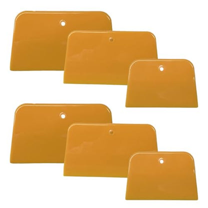 6PCS Car Body Filler Spreader, 4, 5, 6 Inch Hard Plastic Reusable Car Body Repair Spreader Tool Kit, Universal Automotive Paint Maintenance for Applying Putties, Glazes, Caulks (Yellow)