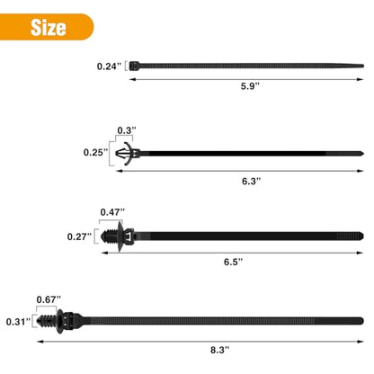 GOOACC Push Mount Cable Zip Ties Heavy Duty Nylon 4 Popular Sizes - color: 120pcs Push Mount Cable Zip Tie-4 Sizes