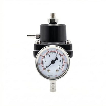 Universal Adjustable Fuel Pressure Regulator Kit 0-140 PSI Gauge Blue Aluminum FPR 11cm(4.33") Height for Gasoline Injection Performance (Black) - color: Black