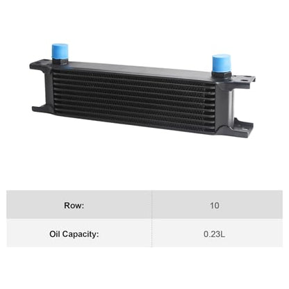 Universal 10 Row Oil Cooler Kit, 10AN Transmission Engine Cooler Kit —Stacked Plate universal racing aluminum engine transmission oil cooler — Engine British Radiator Oil Cooler Condenser （black）