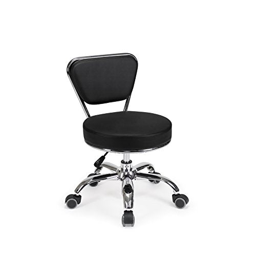 MAYAKOBA Dayton Rolling Stool with Backrest – Black Pneumatic Seat, Adjustable Height 13"-15", Ergonomic Design for Home Office, Garage, Gardening, Lab, School, Mechanic Tasks - color: Black