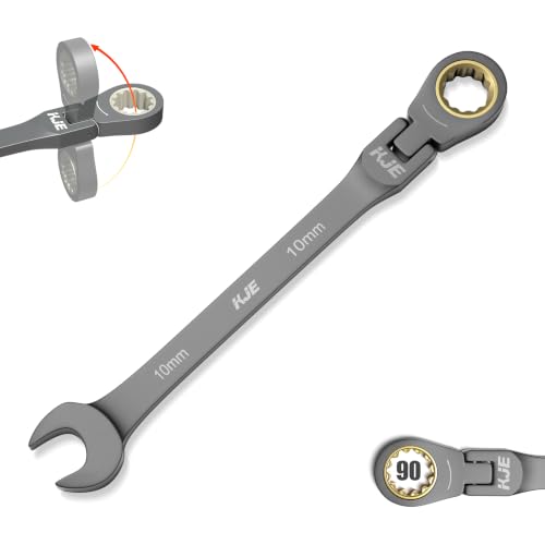 KJE Metric 90-Teeth 10 mm Flex-Head Ratcheting Combination Wrench, Cr-V, Nickel Plated, 12 Point Design, for Bicycle/Motorcycle/Mechanical Repair - size: 10mm