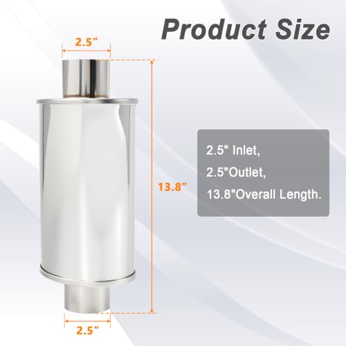2.5'' Inch Ultra Quiet Exhaust Resonator,Performance Muffler Resonator 2.5" Inlet 2.5" Outlet 14" Overall Length T304 Stainless Steel Universal Fitment - size: 2.5''Inch