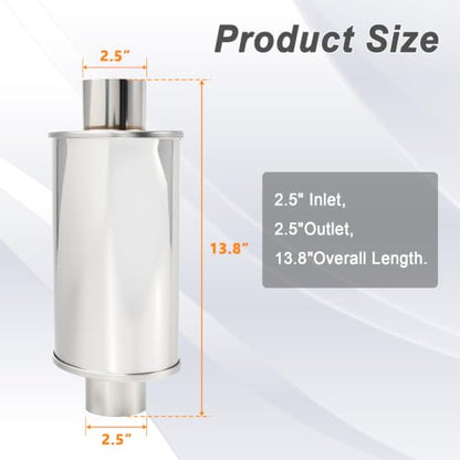 2.5'' Inch Ultra Quiet Exhaust Resonator,Performance Muffler Resonator 2.5" Inlet 2.5" Outlet 14" Overall Length T304 Stainless Steel Universal Fitment - size: 2.5''Inch