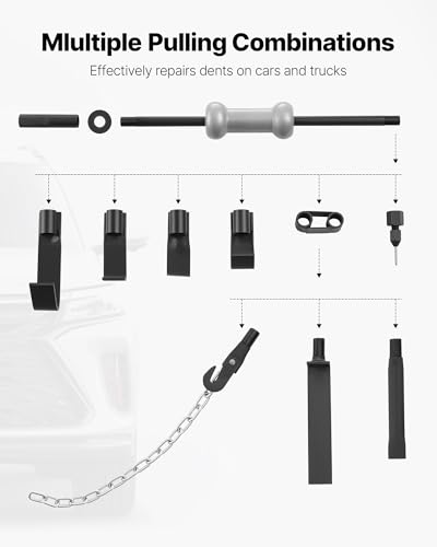 VEVOR Dent Puller Kit, 13-in-1 Slide Hammer Dent Removal Kit, Heavy-Duty Auto Body Truck Repair Automotive Damage Remover Tool Repair Frame with Carrying Case, Extension Rod, Non-Slip Handle - size: 13-in-1