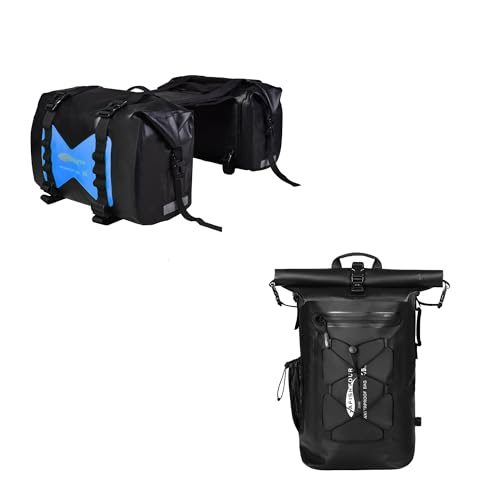 50L Waterproof Motorcycle Saddlebags and 35L Waterproof Backpack for Men and Women - Heavy Duty Roll-Top Floating Dry Bag Backpack for Kayaking, Boating