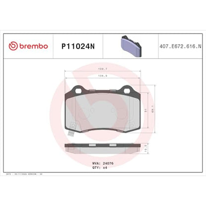Brembo P11024N Premium Ceramic Rear Disc Brake Pad Set CADILLAC/CHEVROLET/CHRYSLER/DODGE/FPV/JEEP OE# 89047744