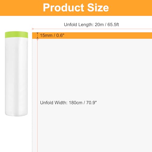HARFINGTON 12 Rolls Pre-Taped Masking Film 70.9" x65.6ft Tape and Drape Painters Plastic Drop Cloth Film with Tape Plastic Sheeting for Automotive Painting Covering, Green - color: Green, size: 70.9"x65.6ft