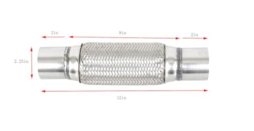 2.25" X 8" /12" Universal Stainless Steel Exhaust Flex Pipe， Double Braid Exhaust Flex Tube For Heavy Duty and Cars - size: 2.25”X8"/12"