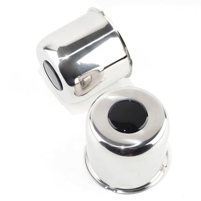 2Pcs 4.9" Stainless Trailer Wheel Center Caps, 4.47" H Chrome - color: Chrome+Gloss Black Top Cover, size: 4.9" Hub 4.47"H