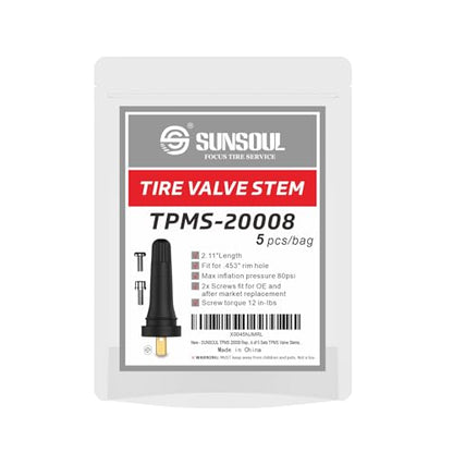SUNSOUL TPMS 20008 Replacement Tire Pressure Sensor Rubber Valve Stems for 0.453 inch 11.5mm Rim Holes on Standard Vehicle Tires, Pack of 5 Sets TPMS Valve Stems - color: TPMS20008-5pcs
