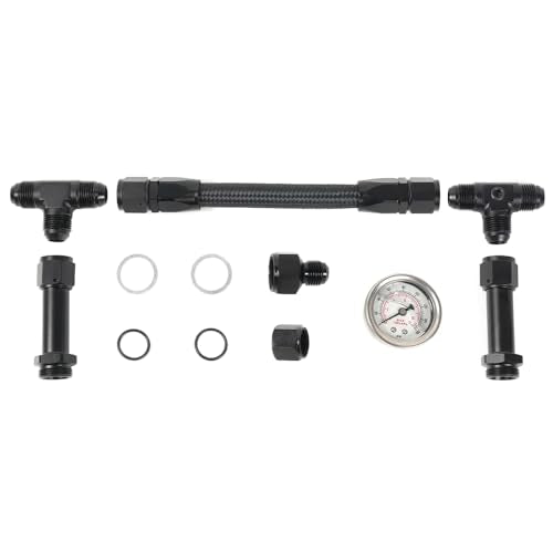 BARTOO 8AN Carburetor Dual Feed Fuel Line Kit With Pressure Gauge,Black - color: 8AN,Black,With Pressure Gauge, size: 8 AN