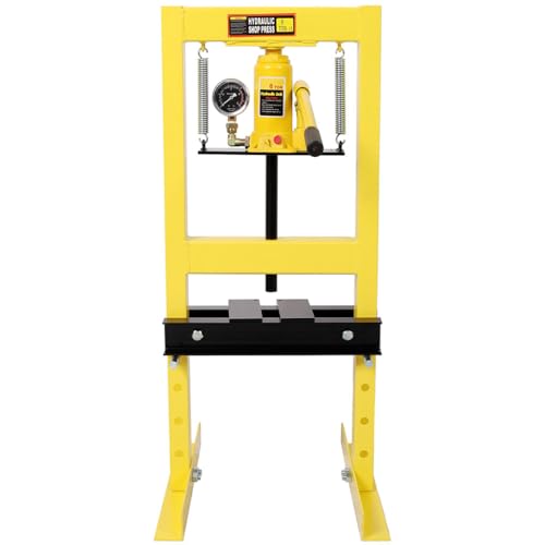 6 Ton Hydraulic Shop Press, Heavy Duty H-Frame Press with Adjustable Working Table, 13,000 lb Capacity, Steel Frame Garage Press for Bending, Straightening & Bearing Removal, Orange,Yellow - color: Yellow