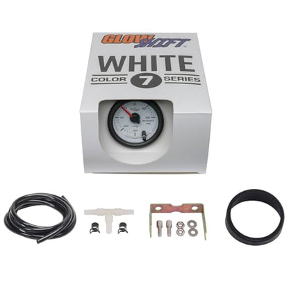 GlowShift White 7 Color 15 PSI Turbo Boost Vac Gauge Kit, 2-1/16" 52mm