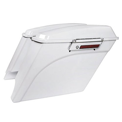 TCMT 5" Extended Saddlebag Trunk W/Lids White Fit For Harley Touring Models CVO Road Glide Road King Street Glide Electra Glide Ultra Classic 1994-2013 - color: White Chrome Latches