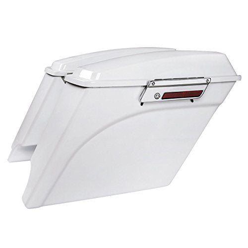 TCMT 5" Extended Saddlebag Trunk W/Lids White Fit For Harley Touring Models CVO Road Glide Road King Street Glide Electra Glide Ultra Classic 1994-2013 - color: White Chrome Latches