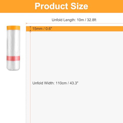 HARFINGTON 3Roll Pre-Taped Masking Film 43.3" x32.8ft for Painting Covering - size: 43.3"x32.8ft