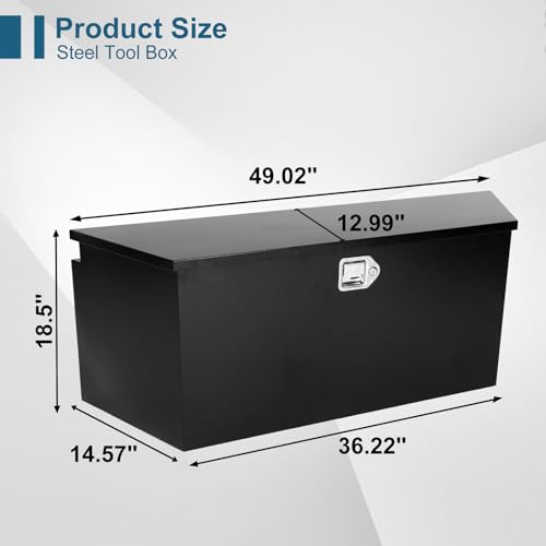 49"X14.6"X18.5" Tongue Truck Box Black Heavy Duty Steel Trailer Tongue Box Pick Up Truck Tool Box Storage Organizer w/Lock & Keys - size: 49"x14.6"x18.5"