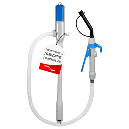 TERA PUMP Battery Powered Fuel & Water Transfer Pump, 2.6 GPM with Flow Control Nozzle, Squeeze Handle & Extra-Long Discharge Hose, 2 AA Batteries (Not Included) - style: Flow Control Nozzle