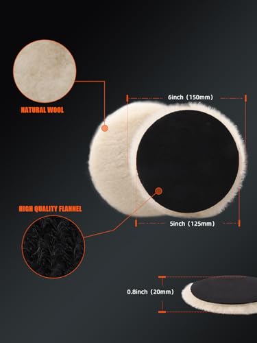 SPTA Wool Buffing Polishing Pads, 3Pcs 5 Inch (125mm) Wool Cutting Pad, Wool Compounding Pad, Buffing and Polishing Pads Buffing Wheel for 5 Inch Car Polisher Compounding, Polishing, Buffing - style: 125mm