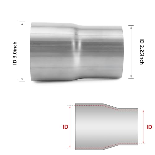 A-KARCK Exhaust Adapter Connector 2.25" ID to 3" ID, Exhaust Pipe Reducer 4" Overall Length 304 Stainless Steel - size: 2.25" ID to 3" ID