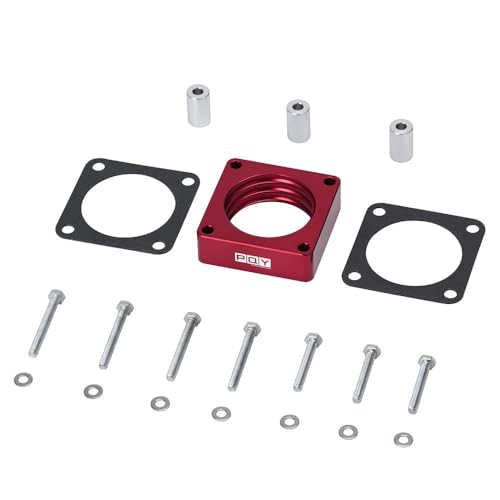 Aluminum Throttle Body Spacer Fit for 91-06 Jeep Wrangler Cherokee TJ YJ LJ XJ 2.5L/4.0L Engine Gas w/Gasket 1" Raise Manifold Carb (Red) - color: Red
