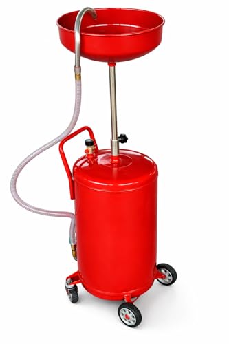 XtremepowerUS 23 Gallon Portable Waste Oil Drain Tank, Air Operated Oil Drain with Adjustable Height Funnel, Heavy-Duty Rolling Used Oil Collector for Cars, Trucks, SUVs & Auto Repair Shops, Red - size: 23 Gallon