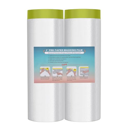 LLPT Pre-Taped Masking Film, 78.7" Unfolded x 66Ft, 0.31 Mil, 2 Pack - size: 78.7 Inch x 66 Ft