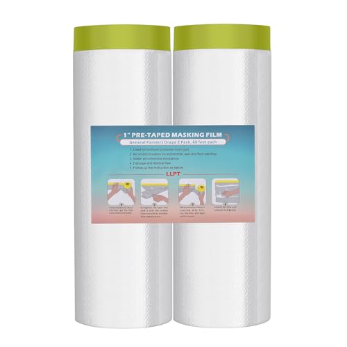 LLPT Pre-Taped Masking Film, 78.7" Unfolded x 66Ft, 0.31 Mil, 2 Pack - size: 78.7 Inch x 66 Ft
