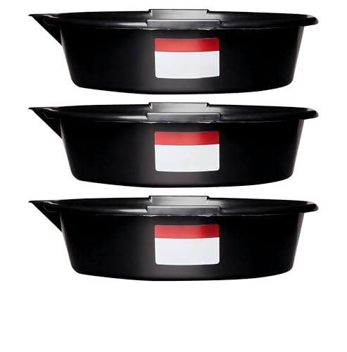 (3 Pack) 7-Quart Automotive Drain Pan with Built-in Scale and Spout, Leakproof Heavy Duty Oil Catch Pan, Anti-Splash Fluid Tray for Car, Motorcycle, Garage Auto Repair Maintenance