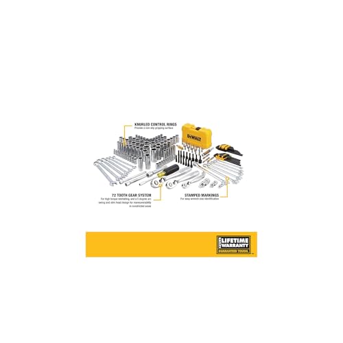 DEWALT Mechanic Tool Set with Case, Socket Set Metric and Standard Full, 1/4" & 3/8" Drive, Hex Keys and Specialty Tools, 168-Piece (DWMT73803)