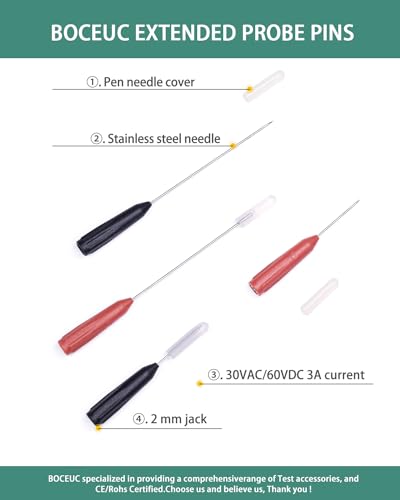 Electrical Back Probe Needles, 8pcs Back Probe Kit Automotive for Instrument Parts Accessories 2mm Socket Test Leads Diameter 0.7mm Pins Fine Tester Puncture