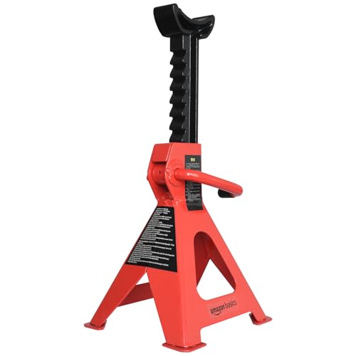 Amazon Basics Steel Jack Auto Stands, 3 Ton (2.7 metric Ton) Capacity, Easy to Use, Adjustable Height, 6,000 lb, 1 Pair, Black and Red(For Sedans and Urban SUVs)