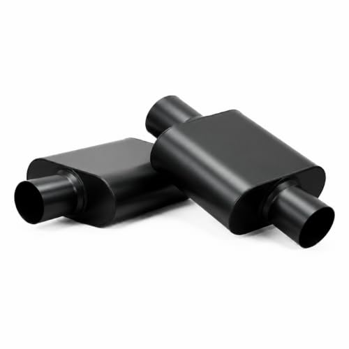 2.5" ID Center/Center Single Chamber Muffler Pair - Aggressive Deep Sound, Aluminized Steel, Welded/Clamp-On (13" Total Length) - size: 2.5 Inch-Black
