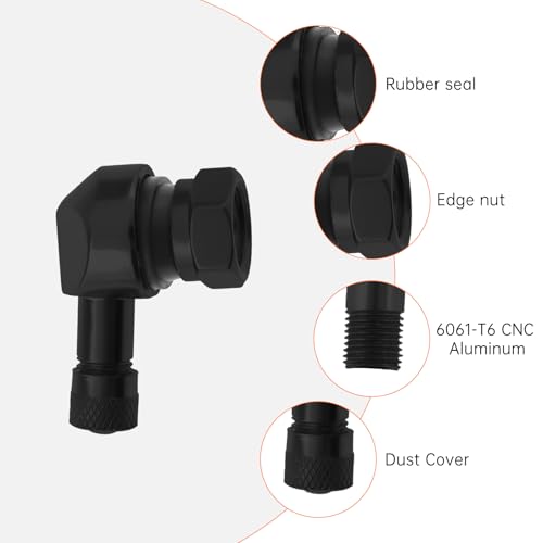 90° Tire Valve Stems 11.3mm Aluminum Forged for Scooter E-Bike ATV - color: Black