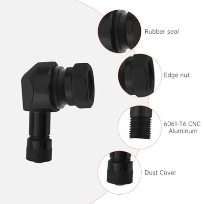 90° Tire Valve Stems 11.3mm Aluminum Forged for Scooter E-Bike ATV - color: Black