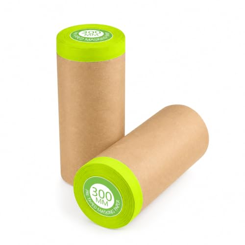 Pre-Taped Masking Paper for Painting – 6/12 Inch x 50 Ft Painters Paper Roll – Paint Masking Paper for Auto Body, Cars, Frames (2 Rolls) - size: 12 Inch